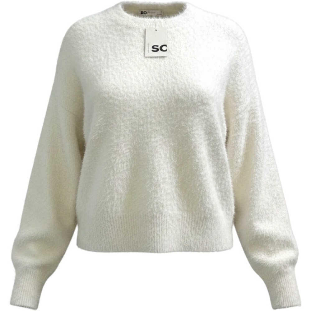 SO Goods for Life Cream Fuzzy‎ Knit Sweater Long Sleeve Mock Neck Women/Jr L Y2K